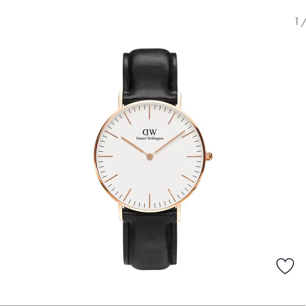Classic Sheffield DW watch. Rose gold. Black leather band.